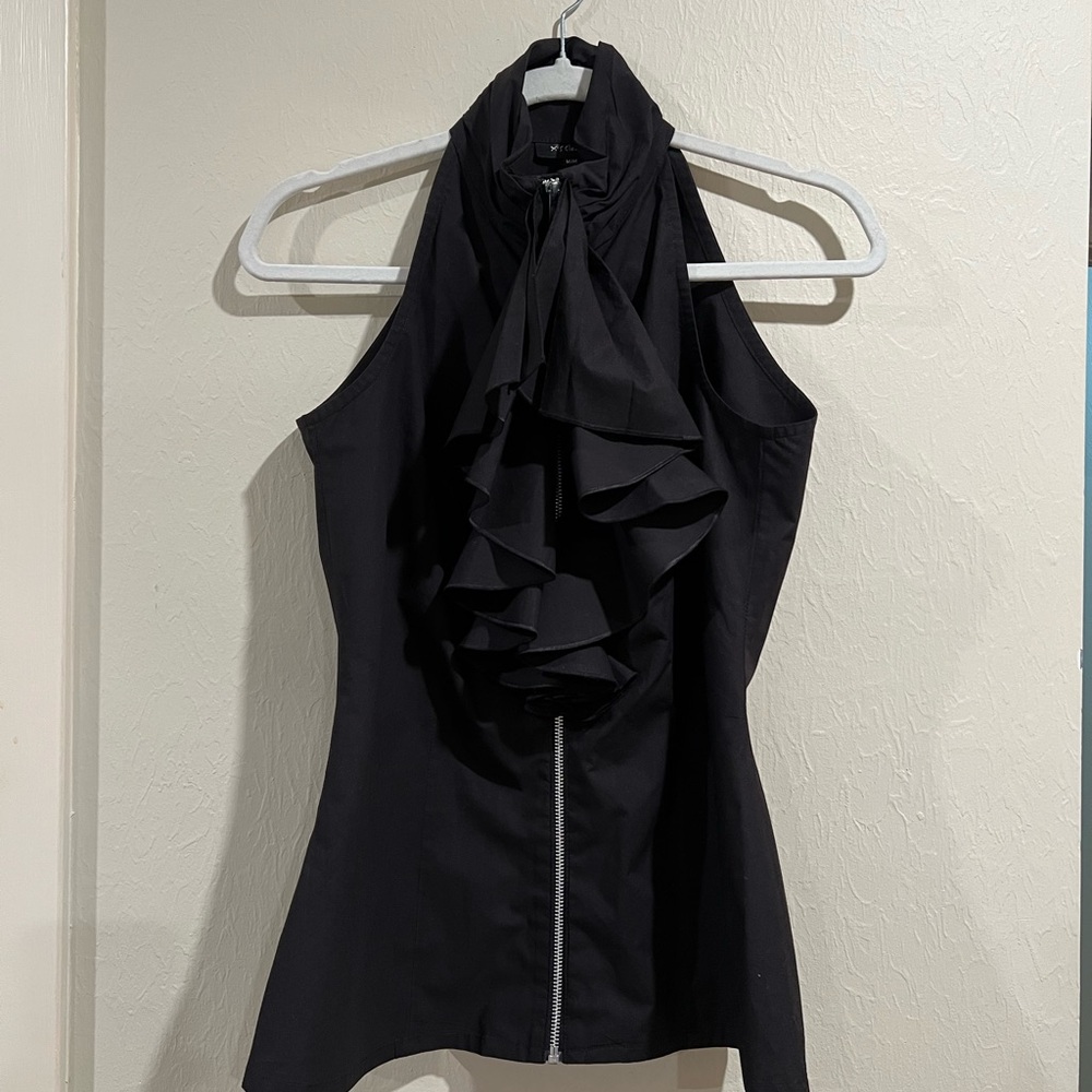 Chic Black Ruffle Halter Blouse
